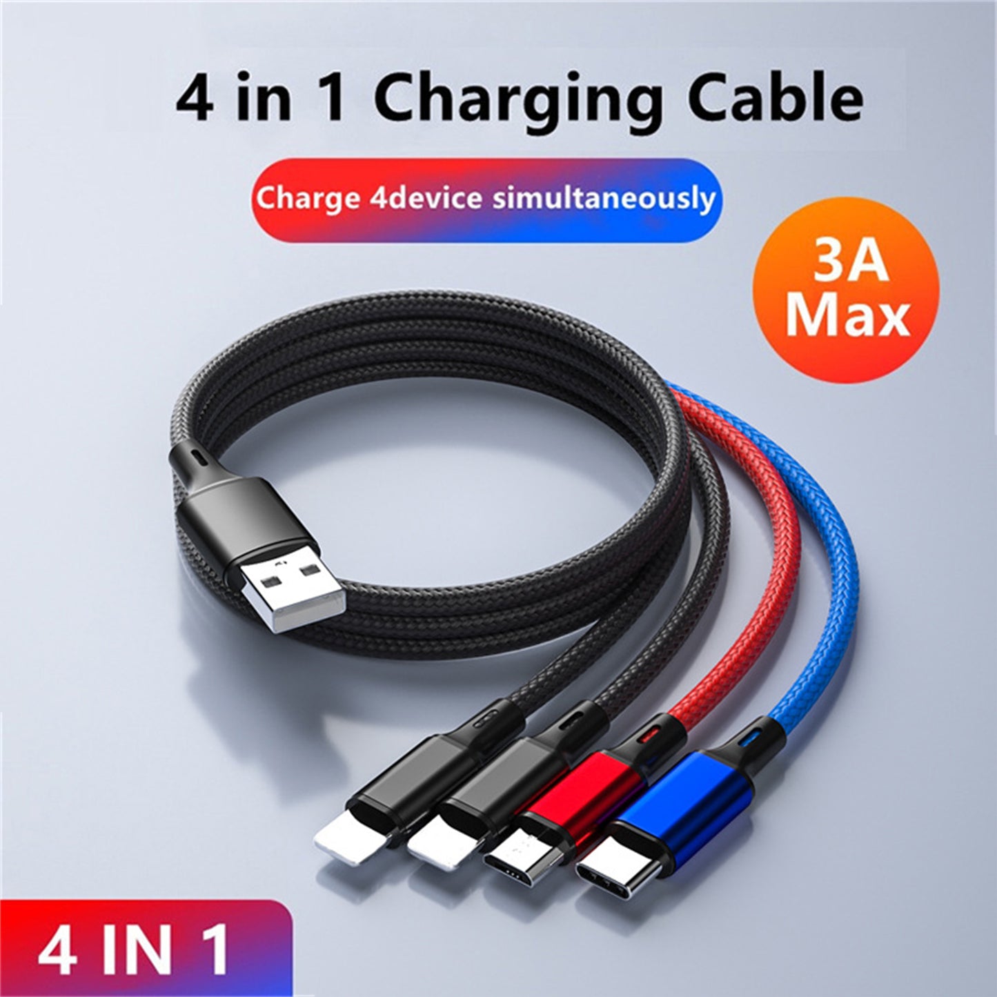 Mobax Nylon Woven 3A Super Fast Charging 4-in-1 USB Charger Charging Cable Huawei