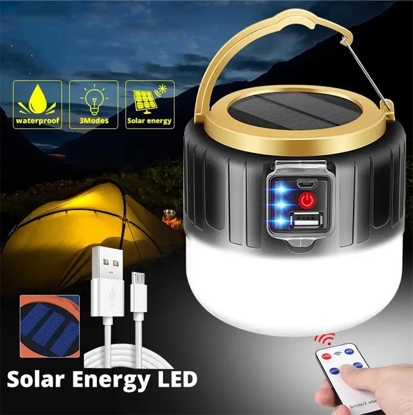 Mountgear USB Rechargeable Waterproof Outdoor Lantern Solar LED Bulb Camping Tent Lights