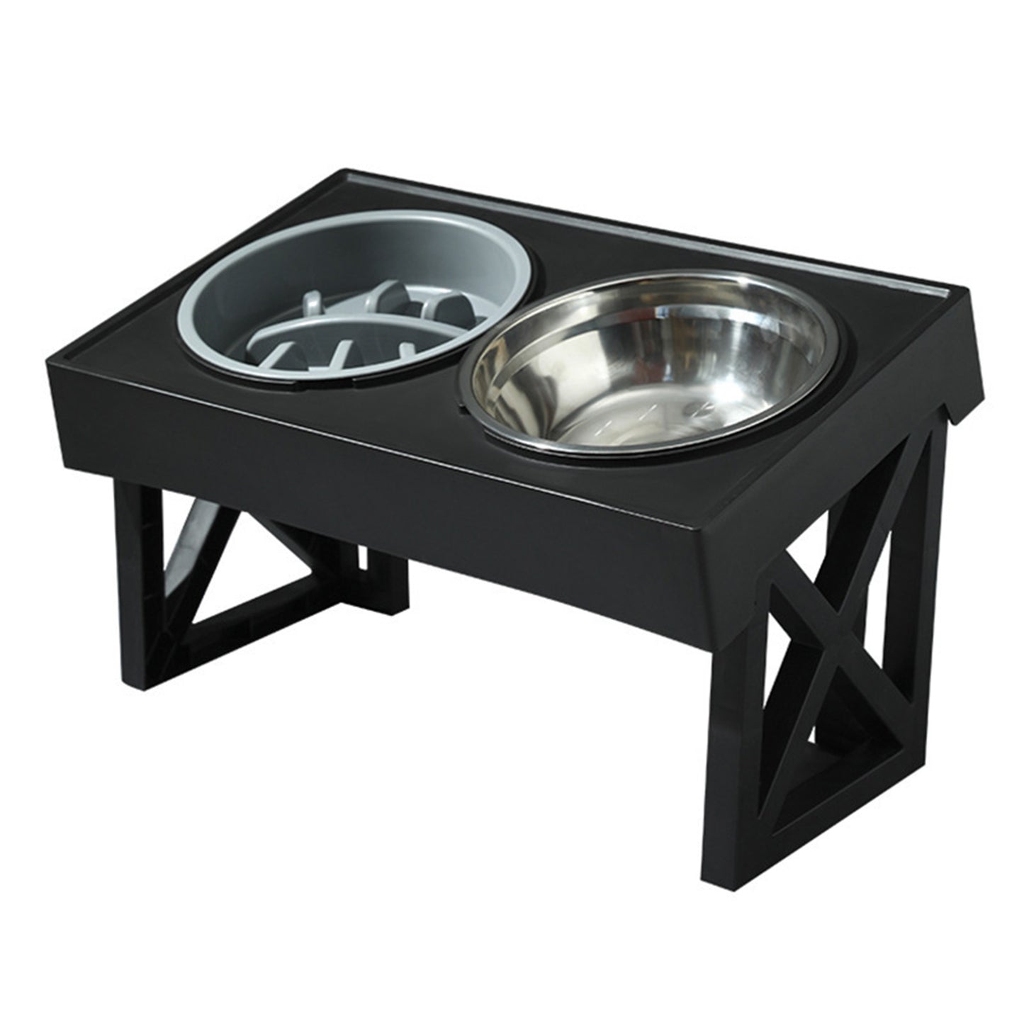 Pawfriends Adjustable Height Raised Stand for Double Bowl Pet Food and Water Feeder