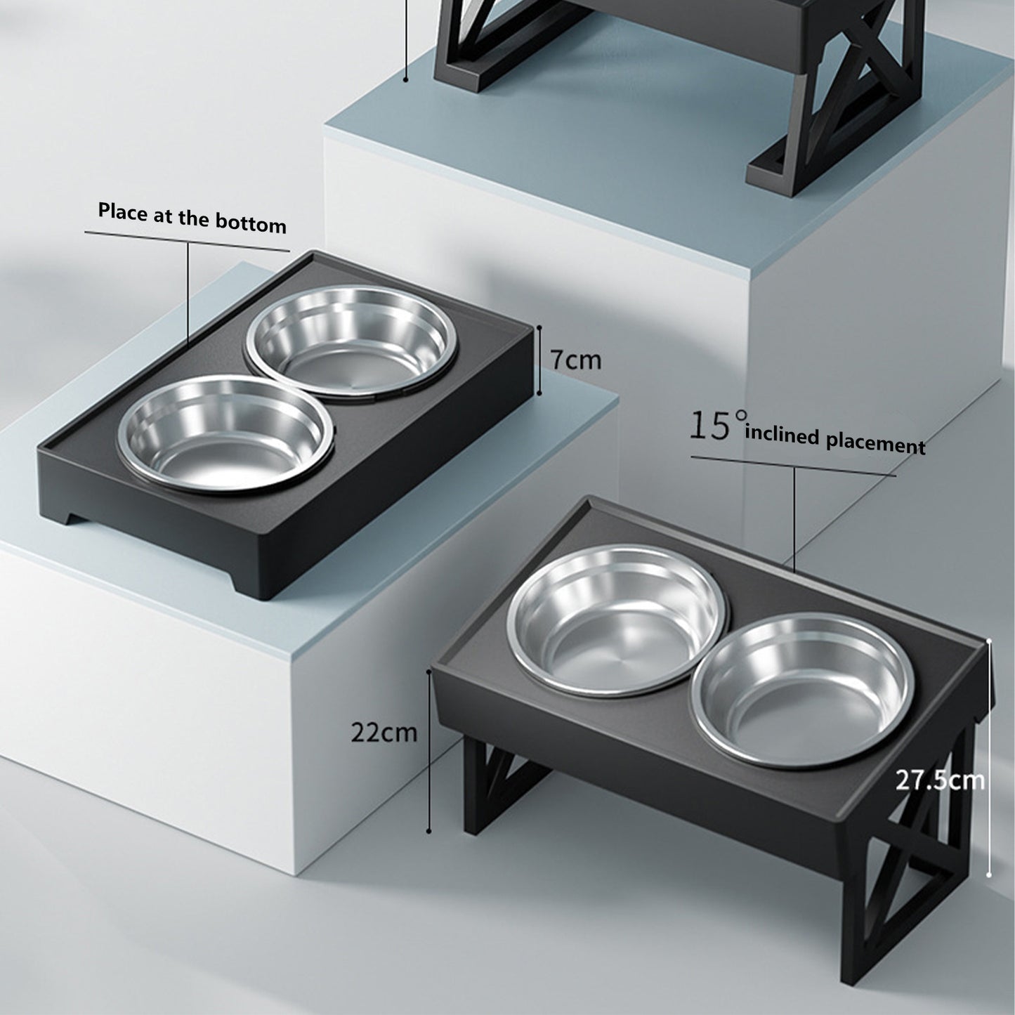 Pawfriends Adjustable Height Raised Stand for Double Bowl Pet Food and Water Feeder