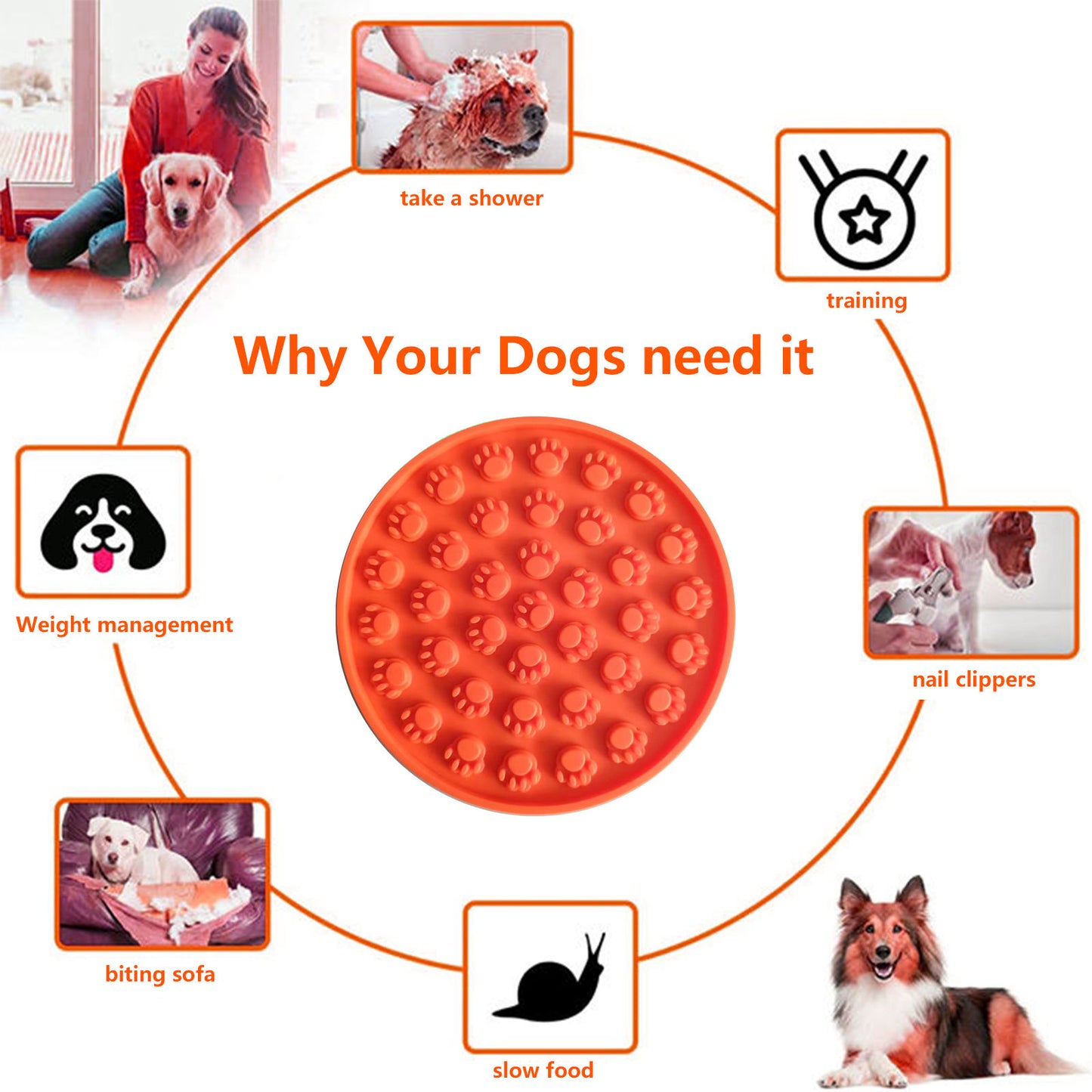 Pawfriends Silicone Dog Cat Pet Licking Pad Anti-Anxiety Slow-Feeding Licking Pad Orange