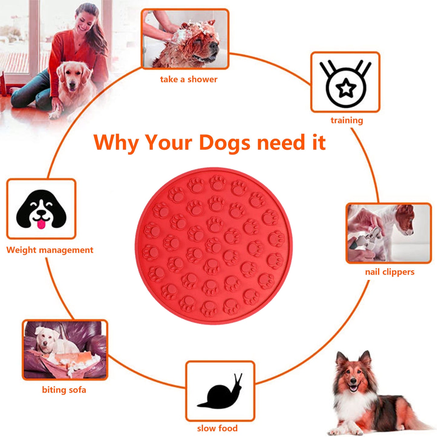 Pawfriends Silicone Dog Cat Pet Licking Pad Anti-Anxiety Slow-Feeding Licking Pad Red