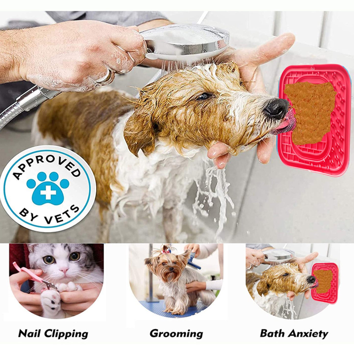 Pawfriends Asphyxia-resistant Silicone Pet Slow Food Mat Licking Mat Grooming Helper Red