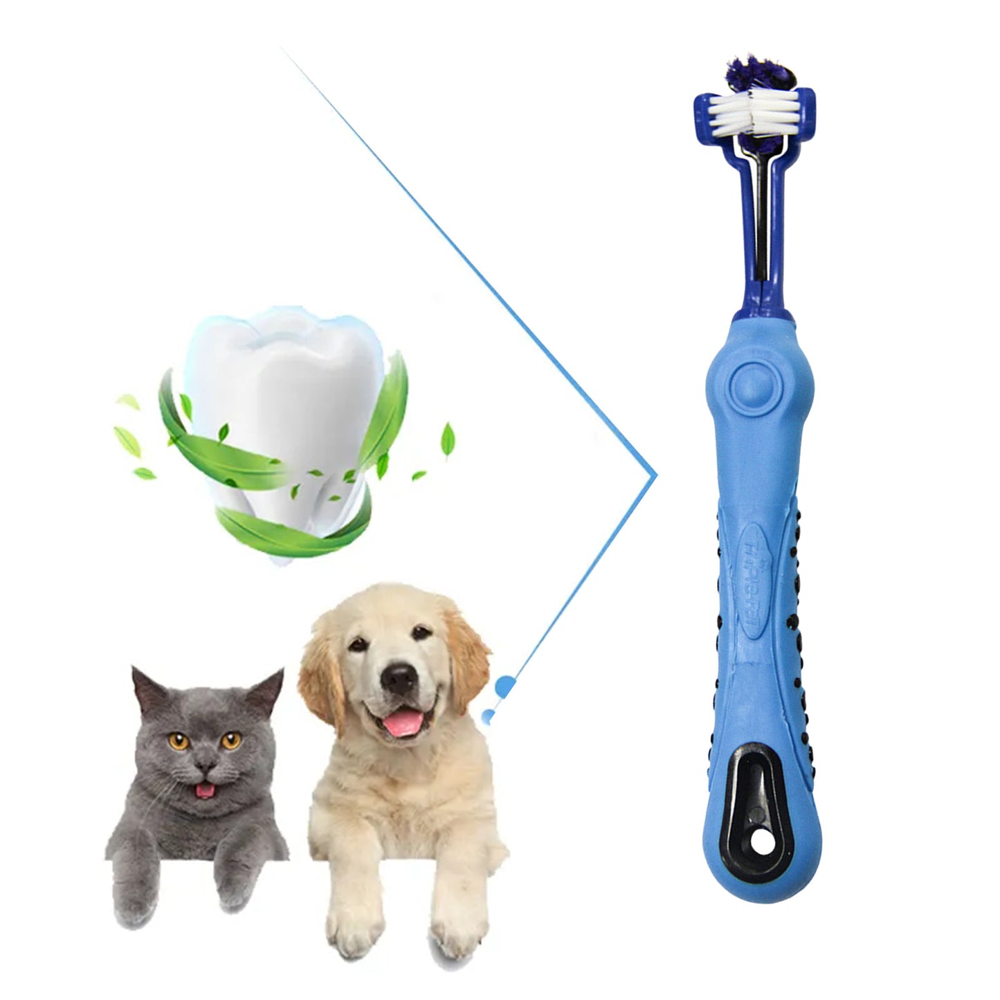 Pawfriends Pet Three-Head Multi-Angle Dog Cat Toothbrush Oral Cleaning Product Blue