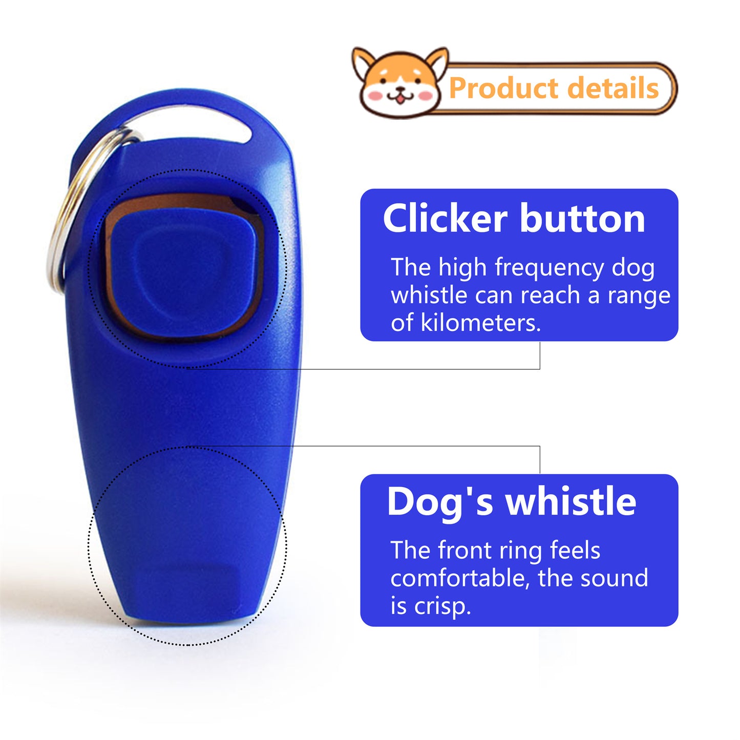 Pawfriends 2IN1 Dog Training Whistle Clicker Combo Stop Pet Barking Obedience Train Blue