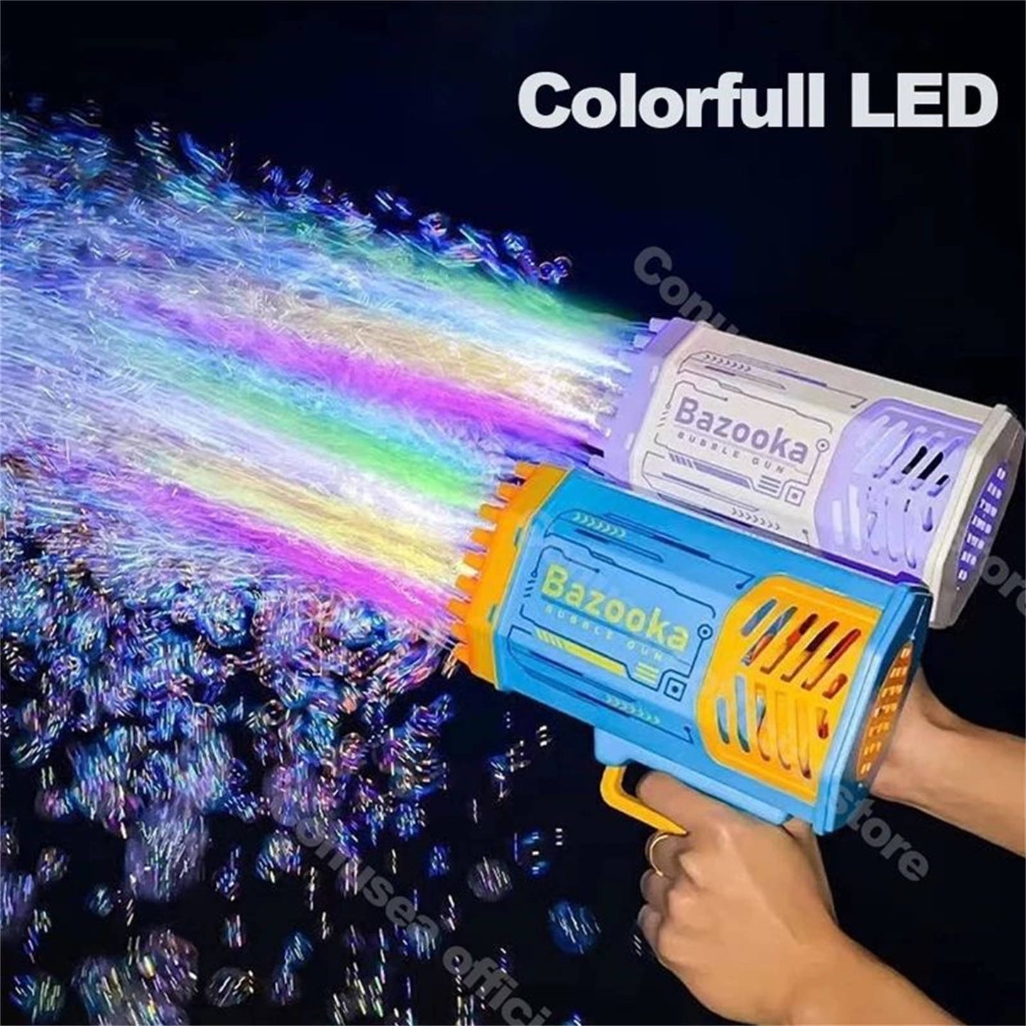 Bubblerainbow 69 Hole Electric Bubble Machine Hand-Held Rocket Gatling Bubble Gun Toy Blue