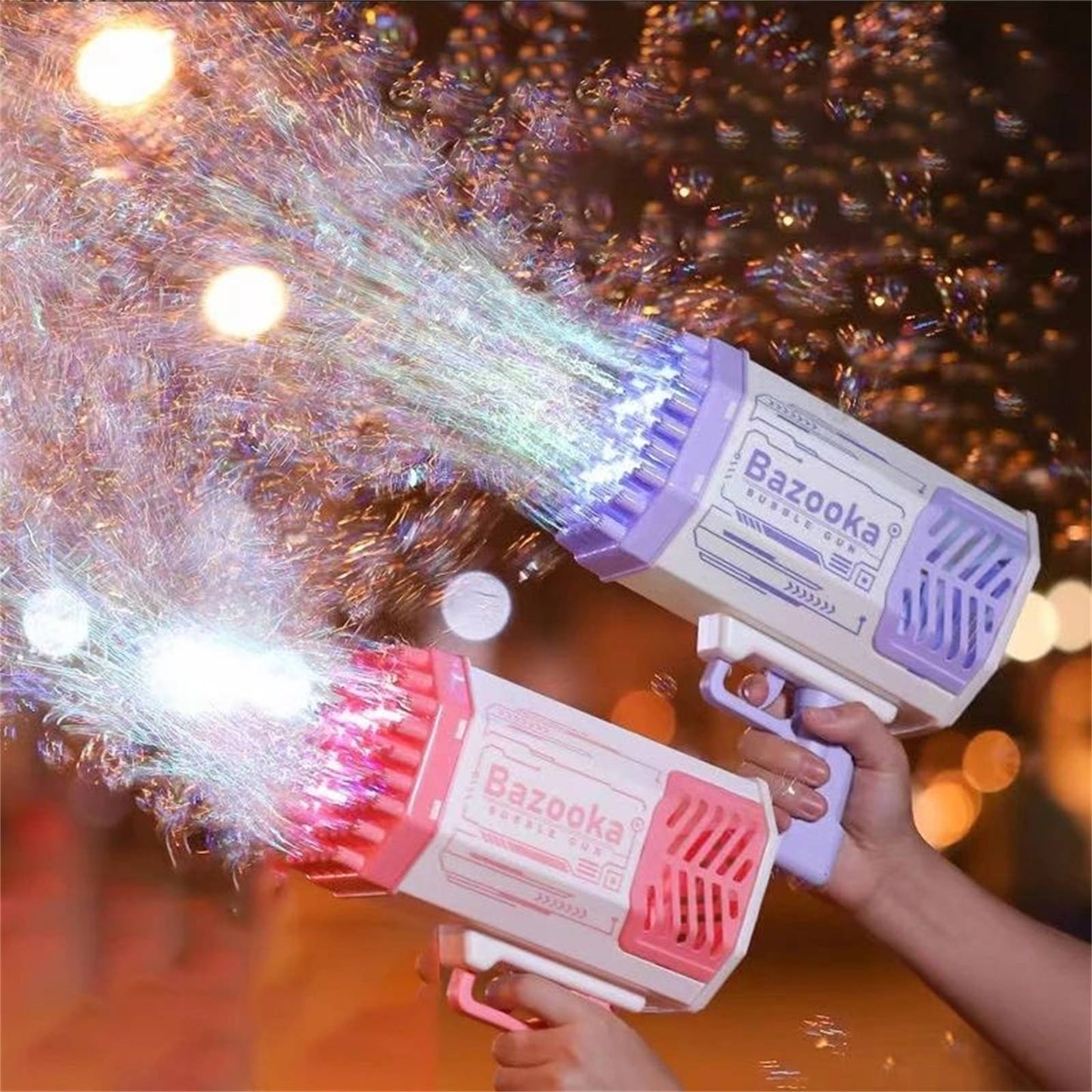 Bubblerainbow 69 Hole Electric Bubble Machine Hand-Held Rocket Gatling Bubble Gun Toy Blue