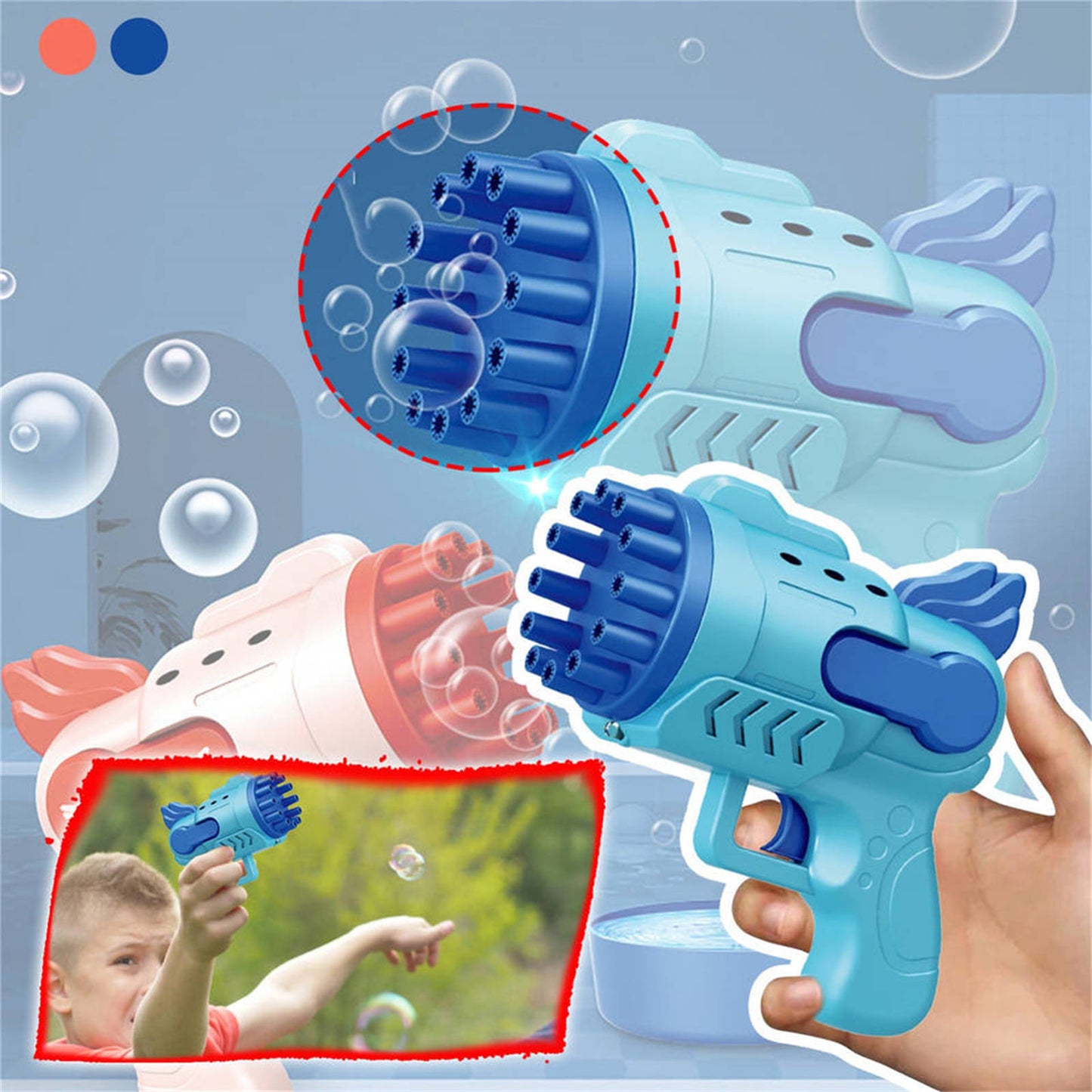 Bubblerainbow Angel 12-Hole Bubble Gun a Dual-Purpose Bubble Fan for Children to Play Blue