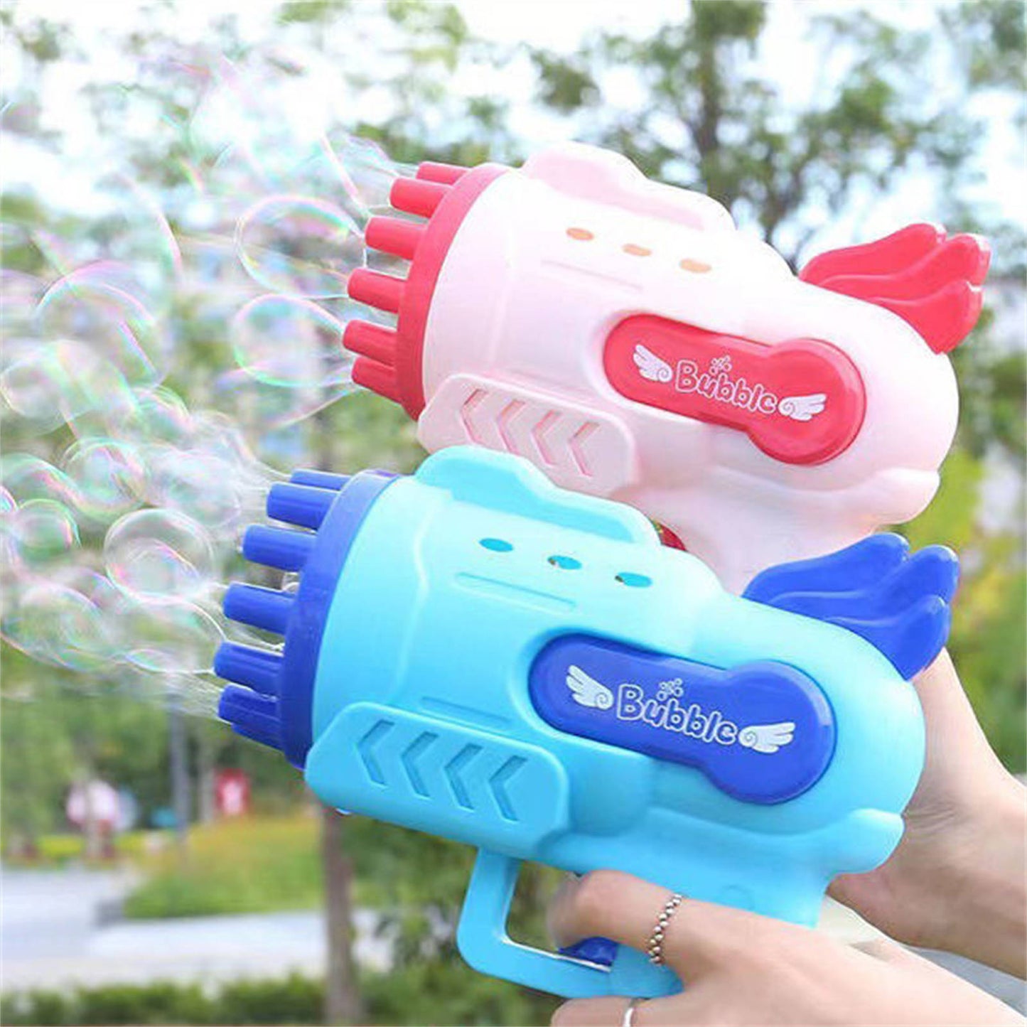 Bubblerainbow Angel 12-Hole Bubble Gun a Dual-Purpose Bubble Fan for Children to Play Pink