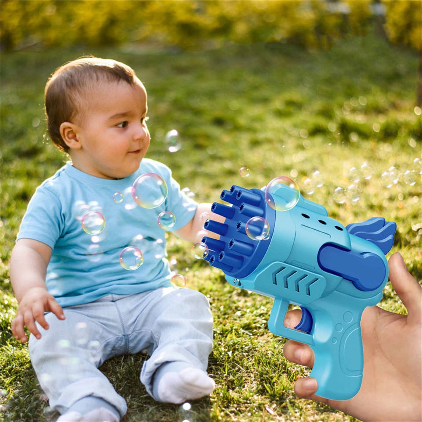 Bubblerainbow Angel 12-Hole Bubble Gun a Dual-Purpose Bubble Fan for Children to Play Pink