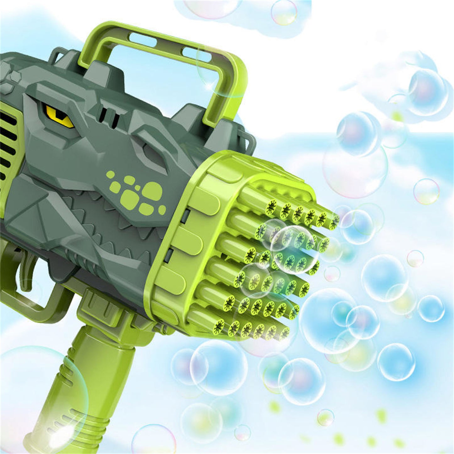 Bubblerainbow Dinosaur Bazooka Bubble Gun 64-Hole Fully Automatic Rechargeable Bubble Machine