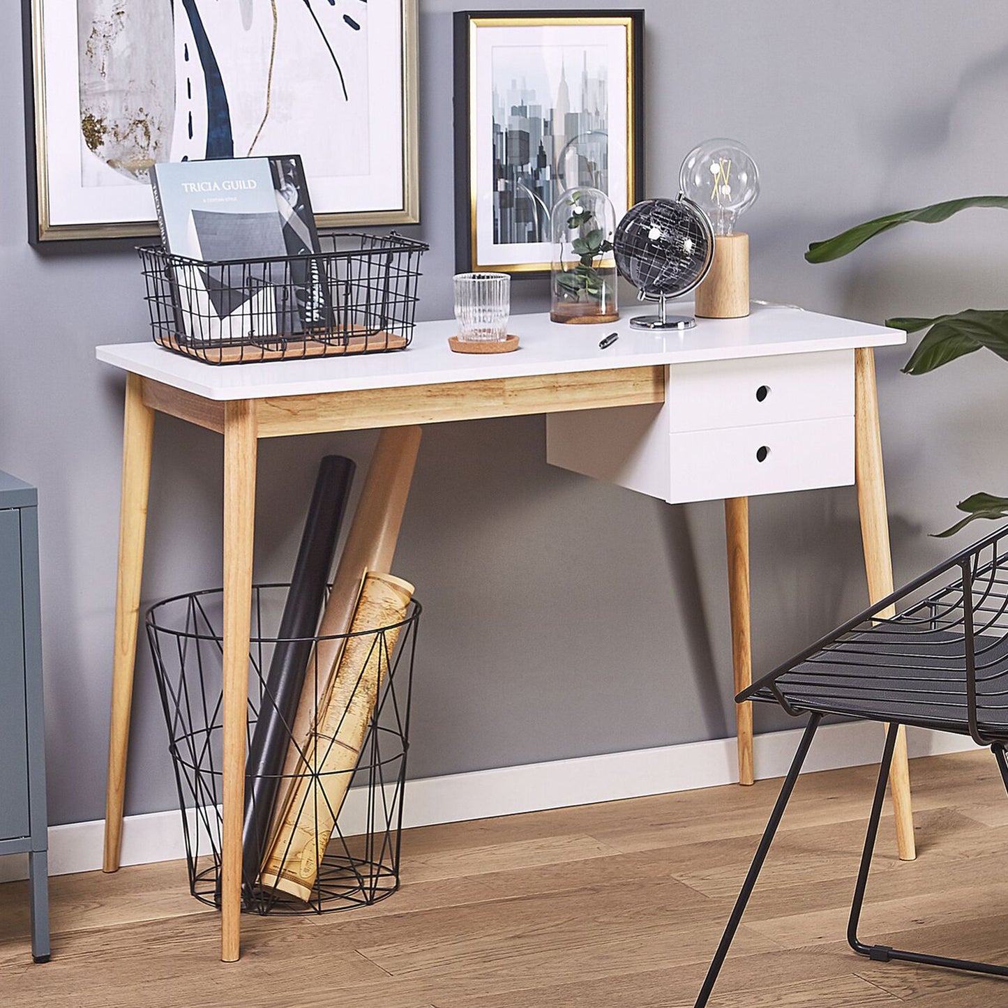 Oslo Desk with Drawer in White & Natural