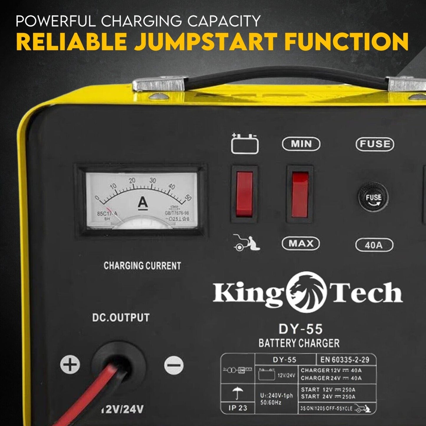 Kingtech 2in1 Battery Charger Jump Starter New Dual Heavy Duty Car Charger 40Amp