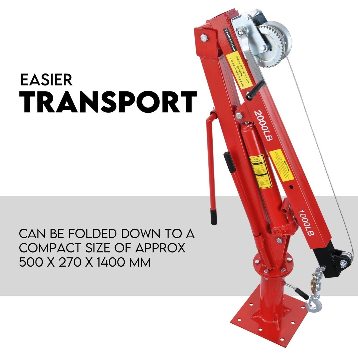 Hydraulic Crane 900kg Pickup Swivel Ute Truck Trailer Lift Hoist Winch Haul