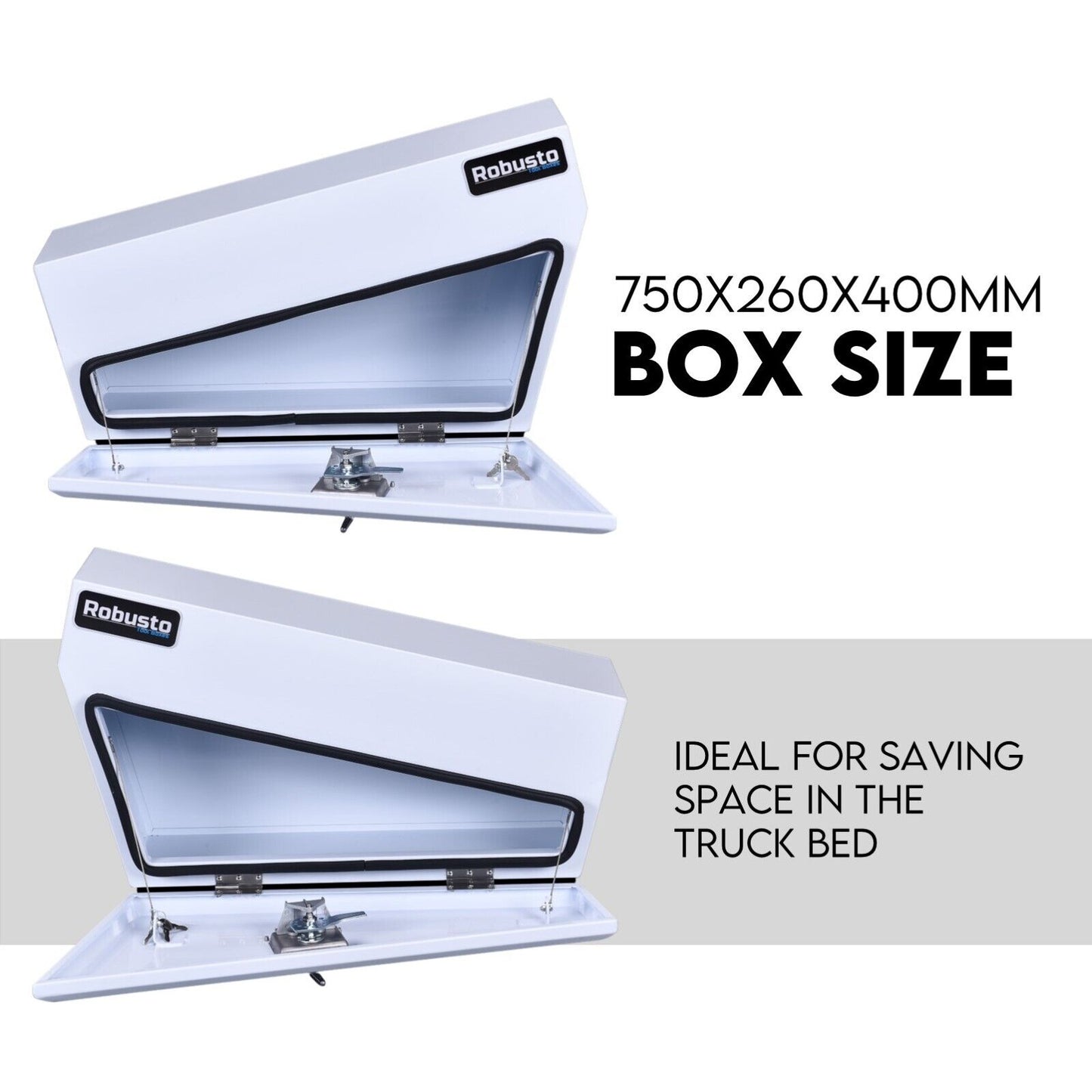 Under Tray Tool Box Underbody Pair Set 750mm White Steel