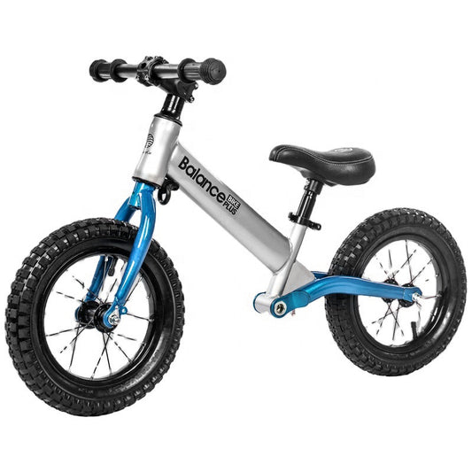 Bike Plus Kids Balance Bike Training Aluminium - Silver with Suspension - 12" Rubber Tyres - Foot Pegs -Ride On No Pedal Push