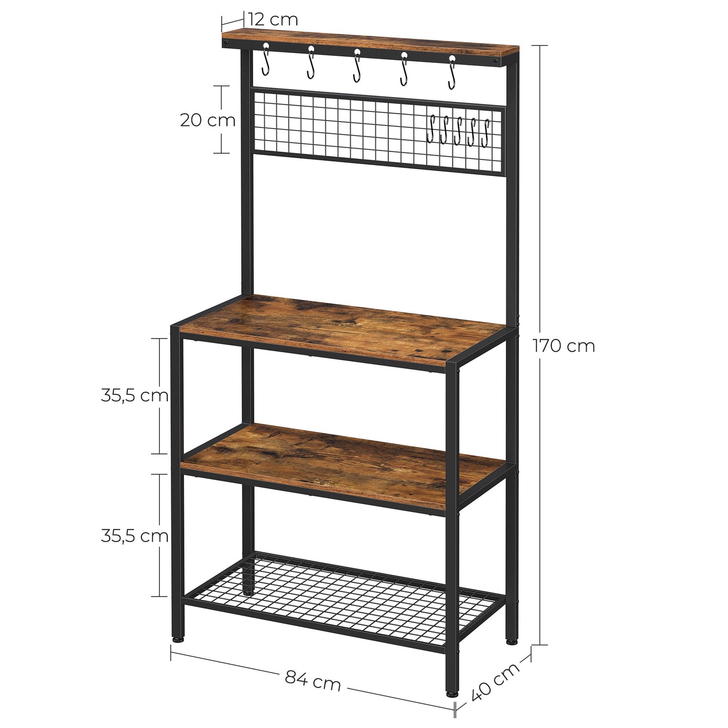 VASAGLE 3 Tier Kitchen Storage Shelves with 10 S-Hooks