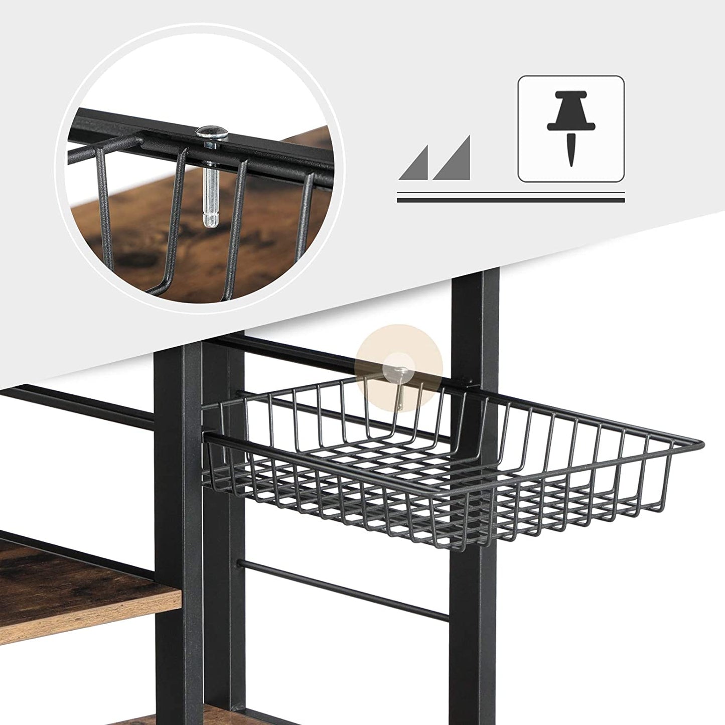 VASAGLE Kitchen Storage Shelves with Wire Basket and 6 S-Hooks