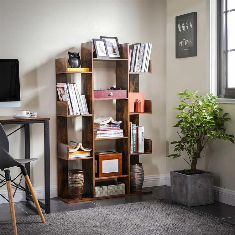 VASAGLE Bookshelf Tree-Shaped Bookcase with 13 Storage Shelves