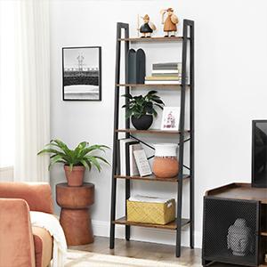 VASAGLE 5 Tiers A-shaped Ladder Storage Shelf Rustic Brown