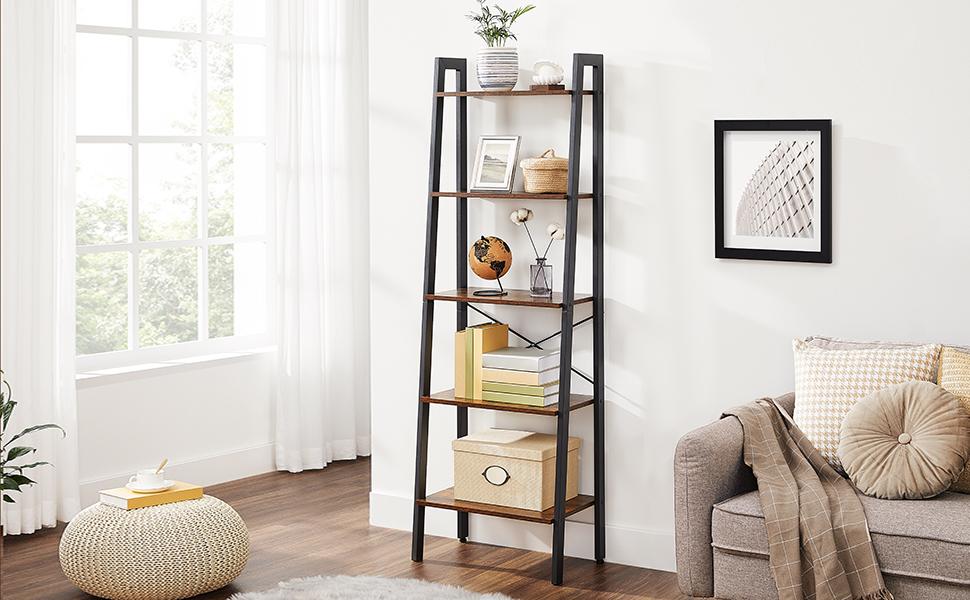 VASAGLE 5 Tiers A-shaped Ladder Storage Shelf Rustic Brown