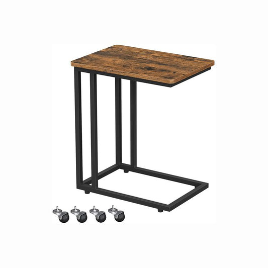 VASAGLE C-Shaped End Table with Steel Frame and Castors