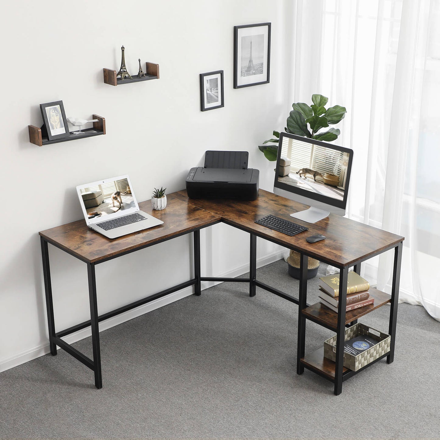 VASAGLE L-Shaped Desk with Shelves