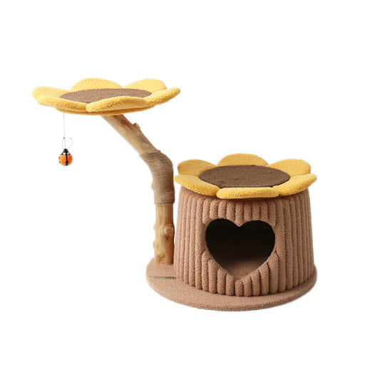 CMISSTREE Heart Shaped Cat House With Sunflower Cat Tree