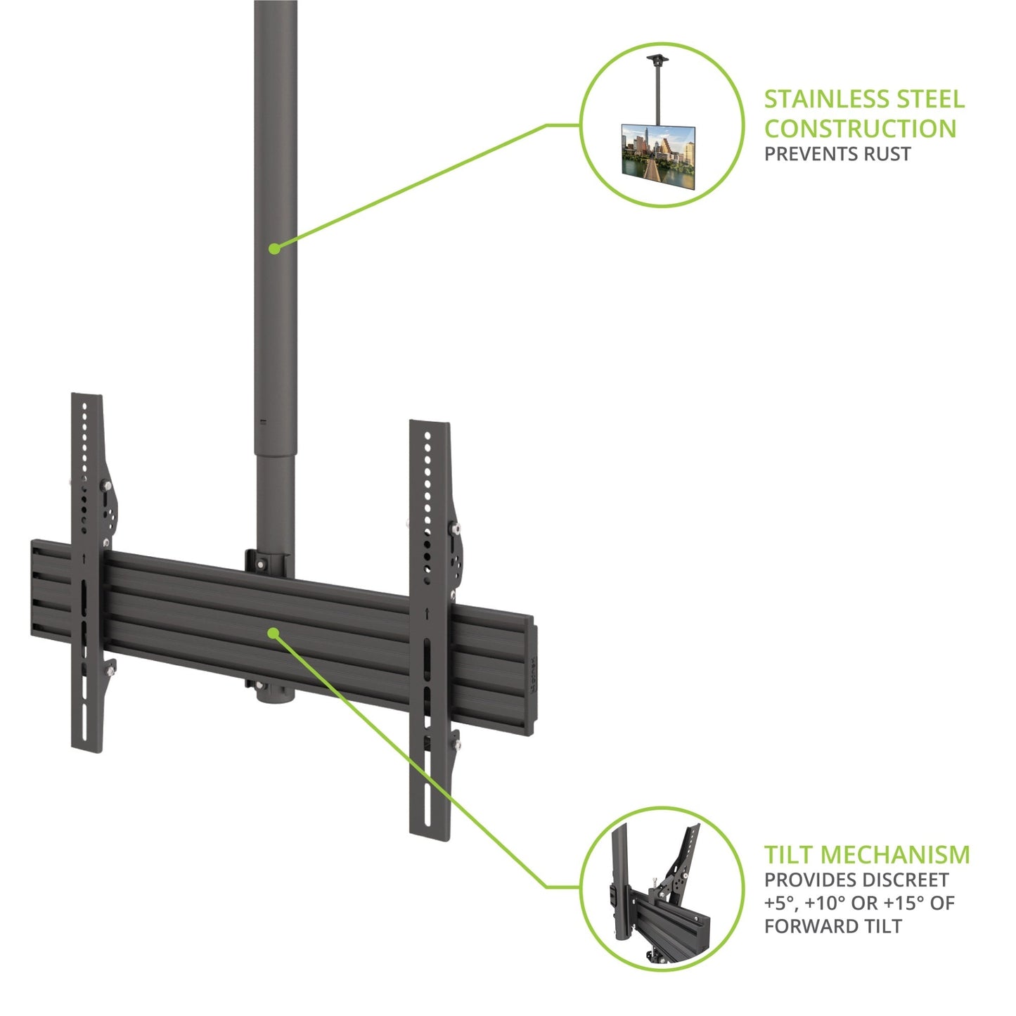 Kanto CM600SG Stainless Steel Outdoor Ceiling TV Mount for 37-inch to 70-inch TVs, Black