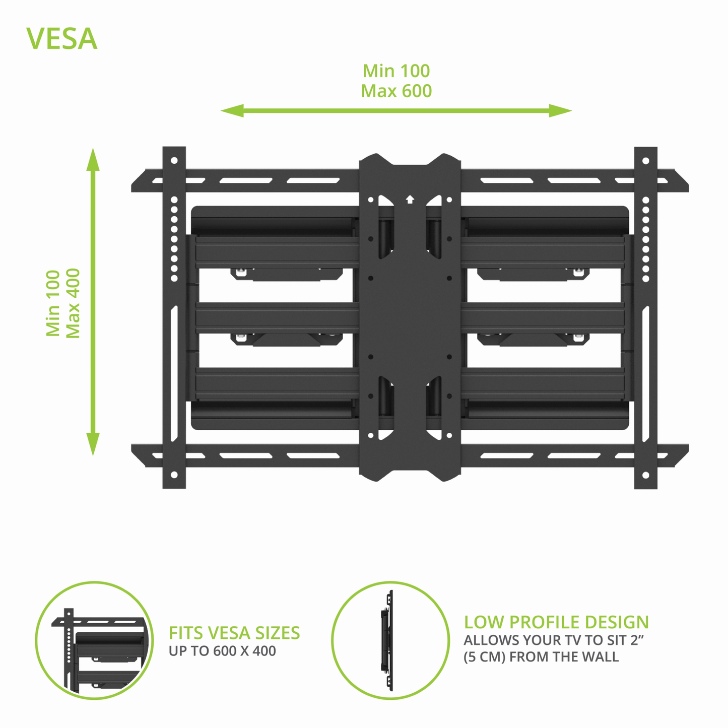 Kanto PDX650SG Stainless Steel Outdoor Full Motion TV Mount for 37" to 75" TVs, Black