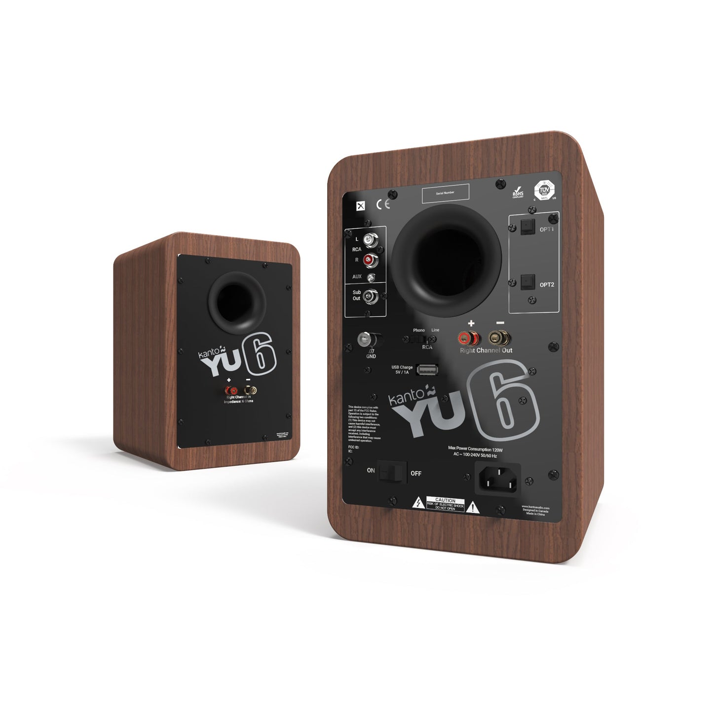 Kanto YU6 200W Powered Bookshelf Speakers with Bluetooth® and Phono Preamp - Pair, Walnut