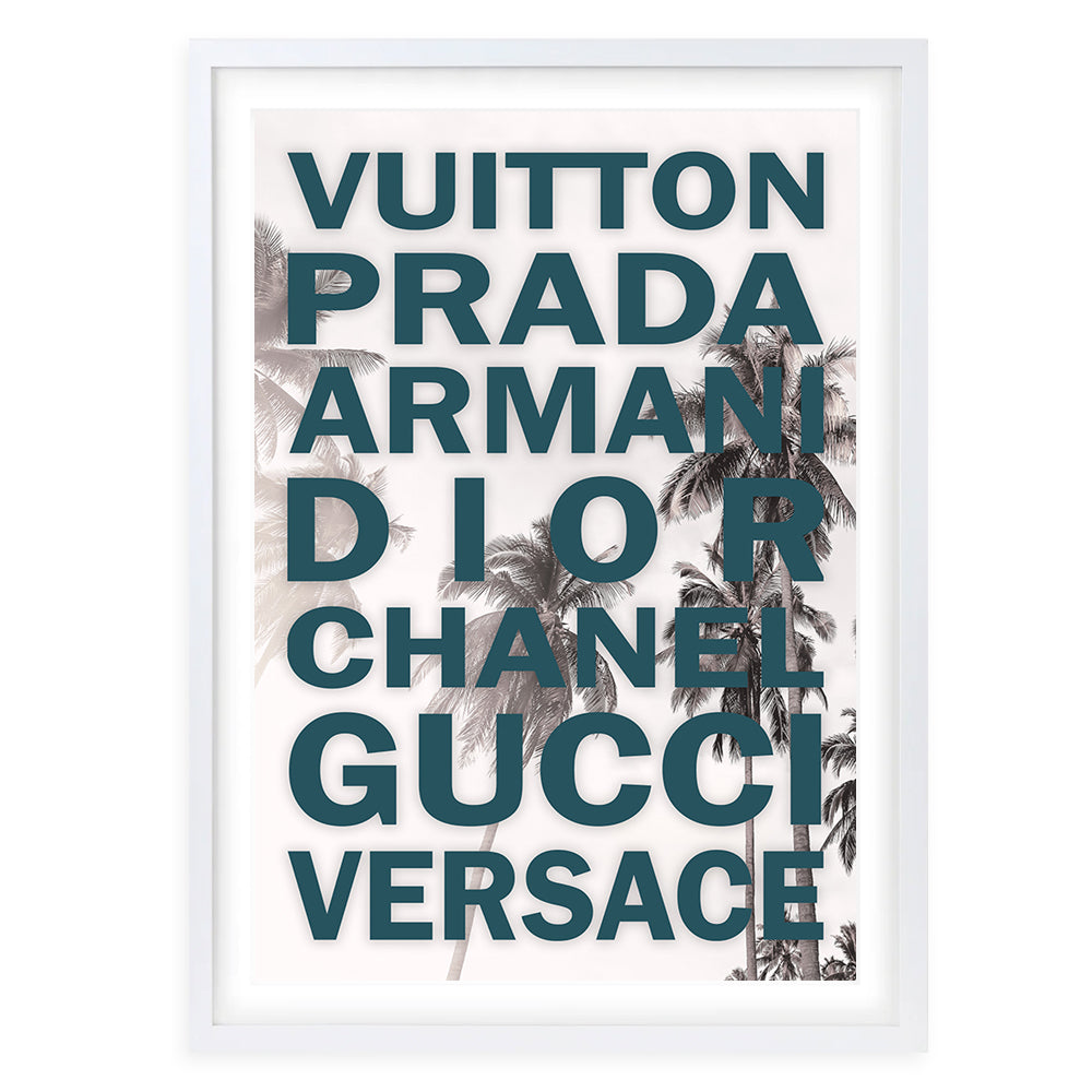 Wall Art's Fashion Names Bold On Palm Trees Large 105cm x 81cm Framed A1 Art Print