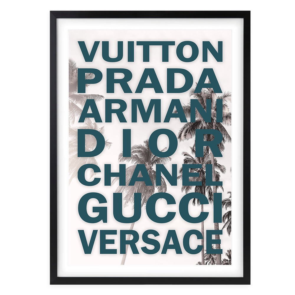 Wall Art's Fashion Names Bold On Palm Trees Large 105cm x 81cm Framed A1 Art Print