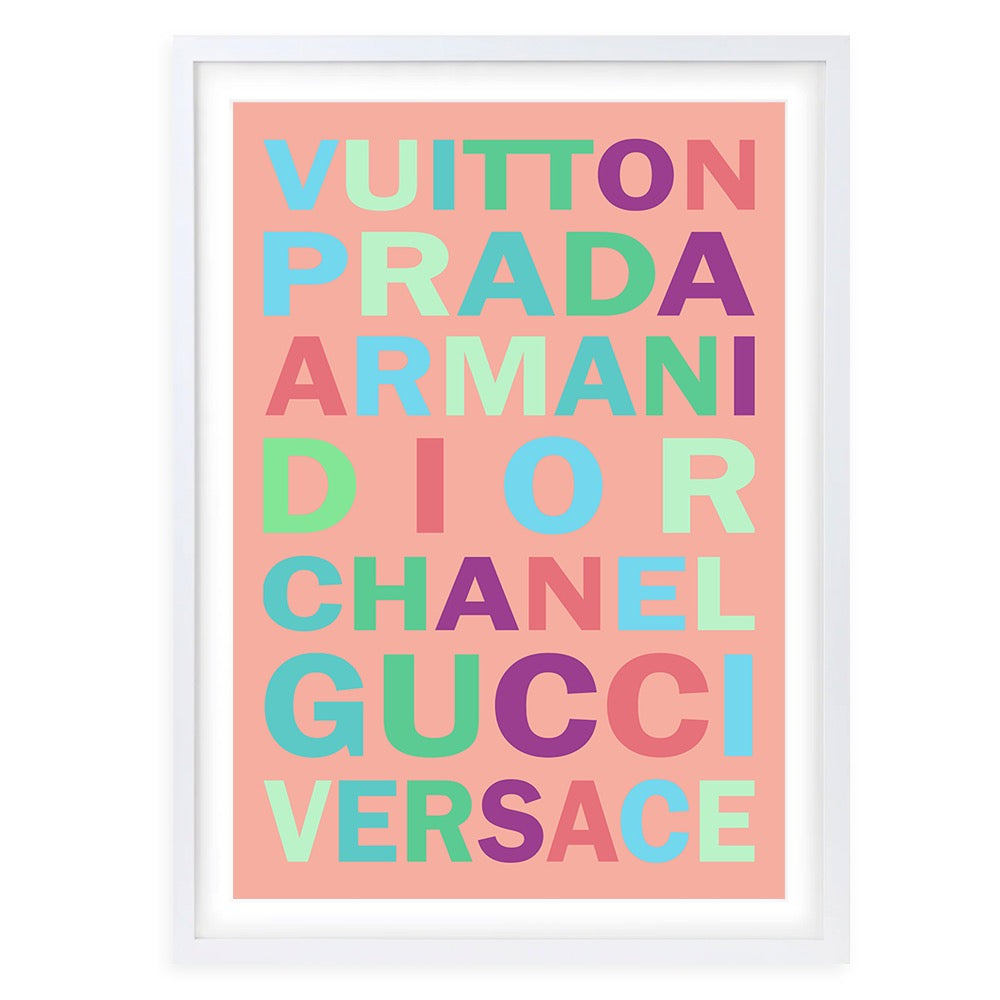 Wall Art's Fashion Names Bold Colour 3 Large 105cm x 81cm Framed A1 Art Print