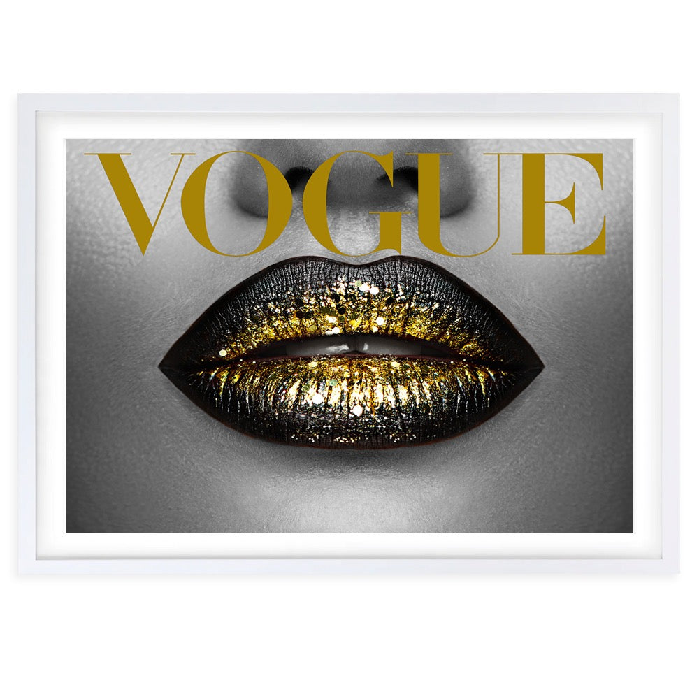 Wall Art's Gold Vogue Lips Framed A1 Art Print