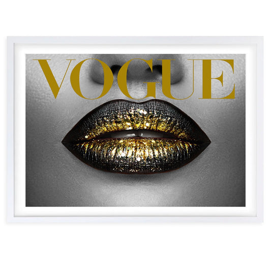 Wall Art's Gold Vogue Lips Framed A1 Art Print