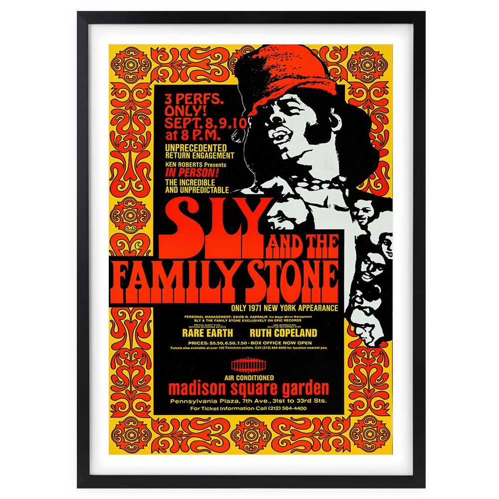 Wall Art's Sly And The Family Stone - Madison Square Garden - 1971 Large 105cm x 81cm Framed A1 Art Print