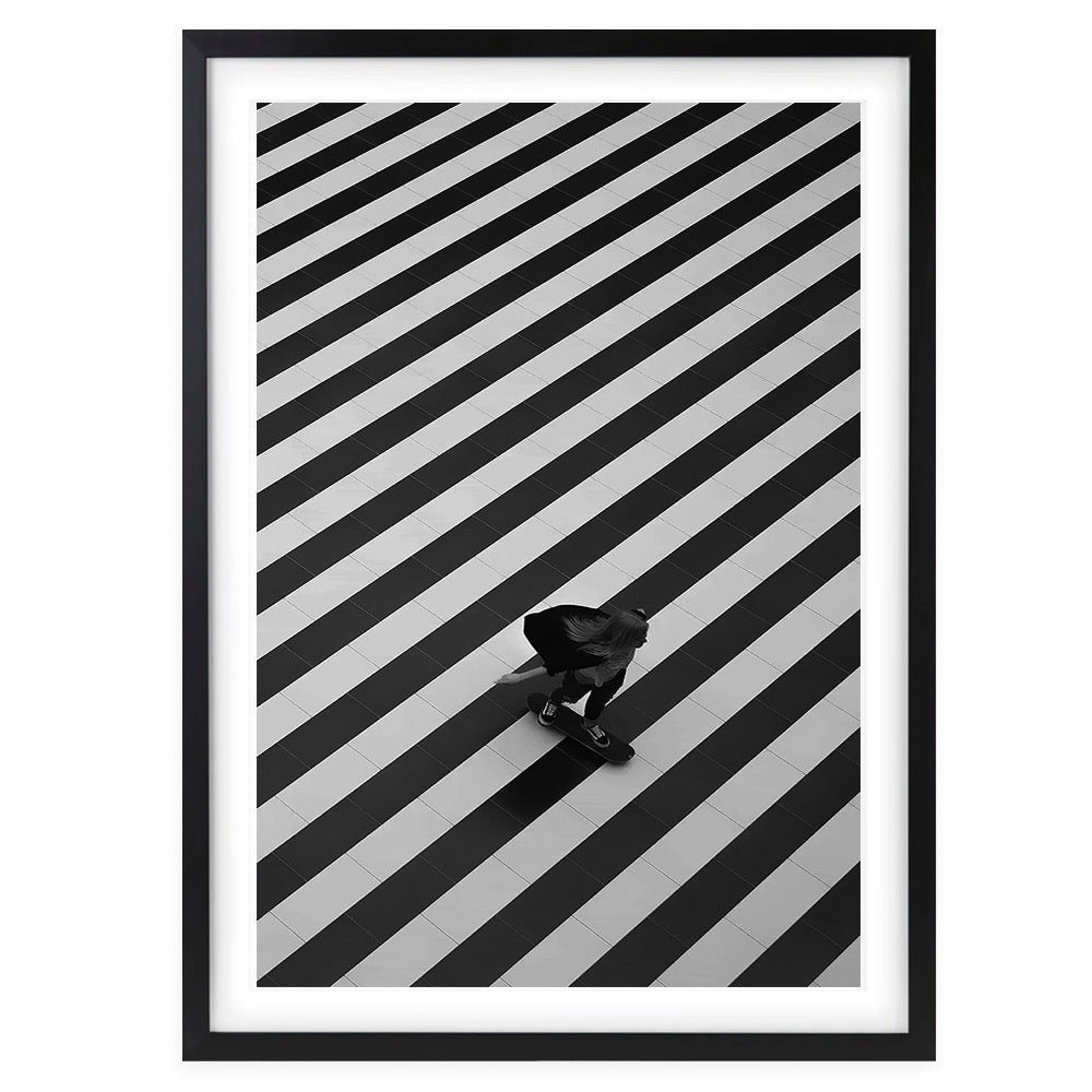 Wall Art's Skater On Stripes Large 105cm x 81cm Framed A1 Art Print