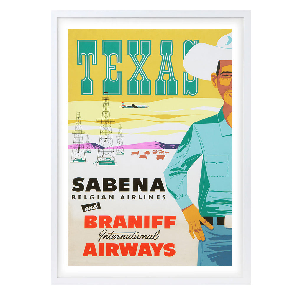 Wall Art's Texas Sabena & Braniff Airlines Large 105cm x 81cm Framed A1 Art Print