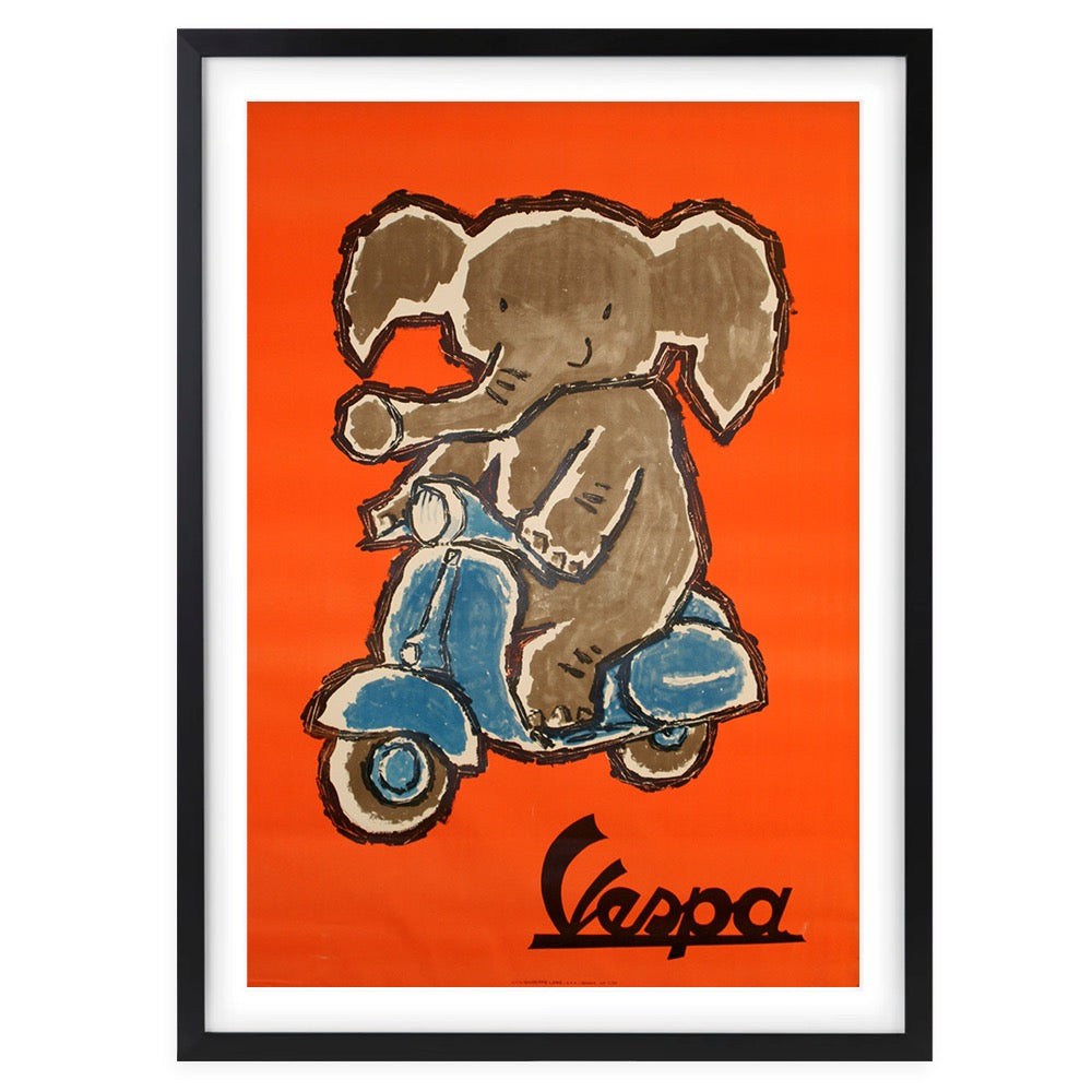 Wall Art's Vespa Elephant Large 105cm x 81cm Framed A1 Art Print