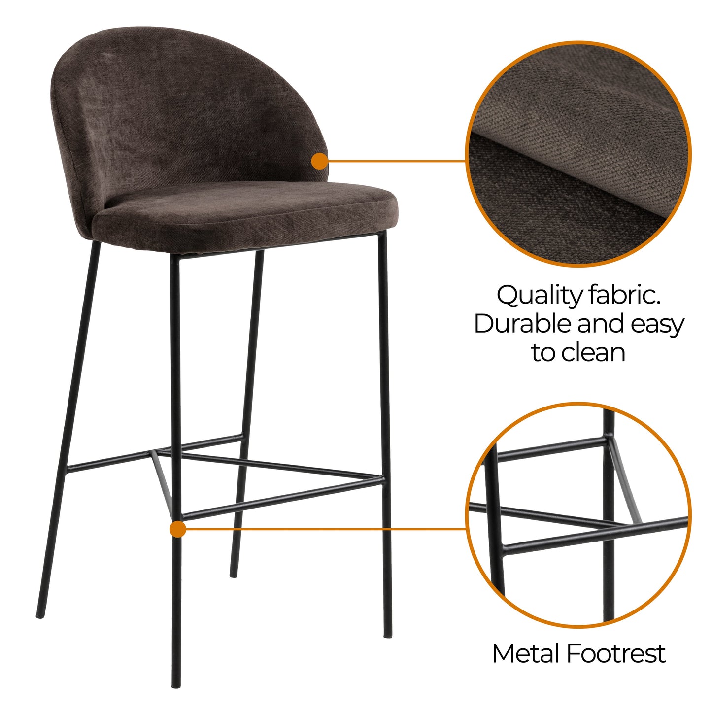 Nelson Barstool Brown Fabric Steel Black Legs