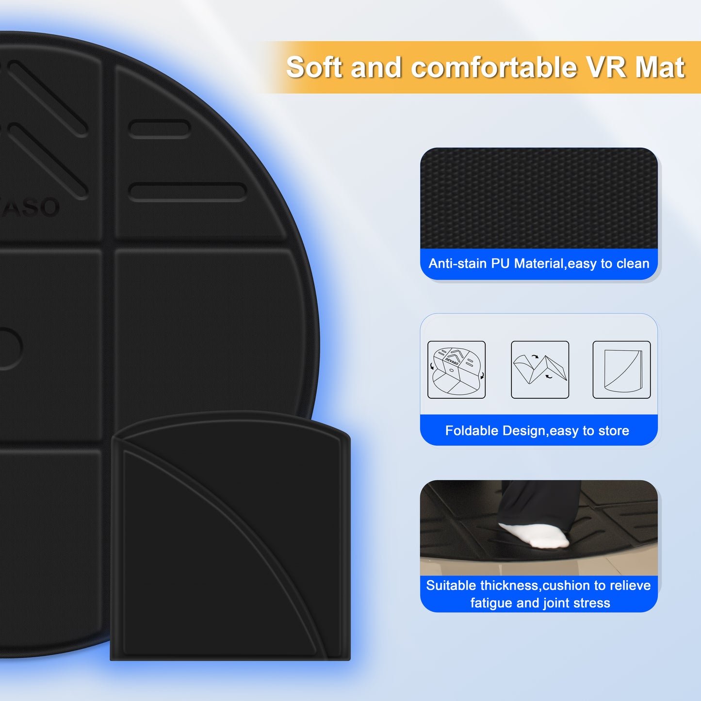 DEVASO Foldable VR Mat, Round Anti Fatigue Large Mat, Anti-Slip and Comfortable