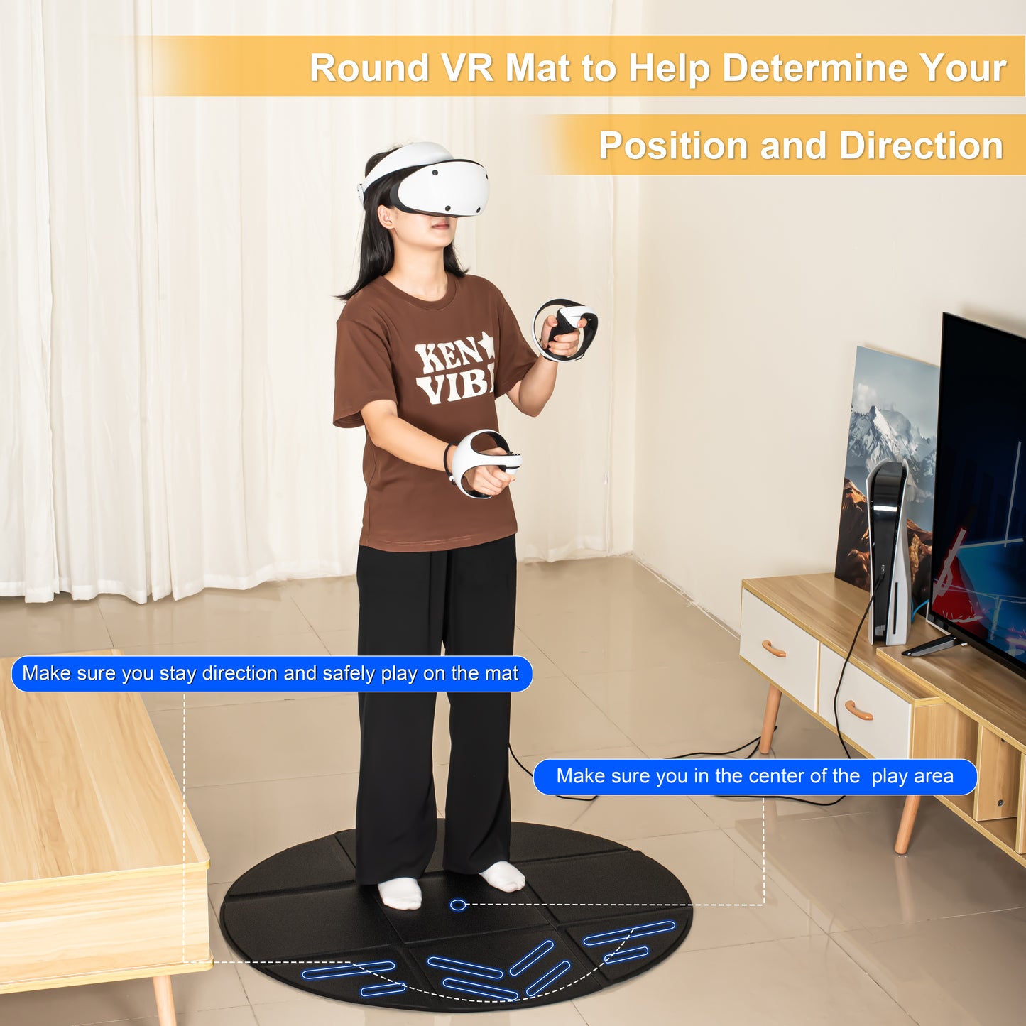 DEVASO Foldable VR Mat, Round Anti Fatigue Large Mat, Anti-Slip and Comfortable