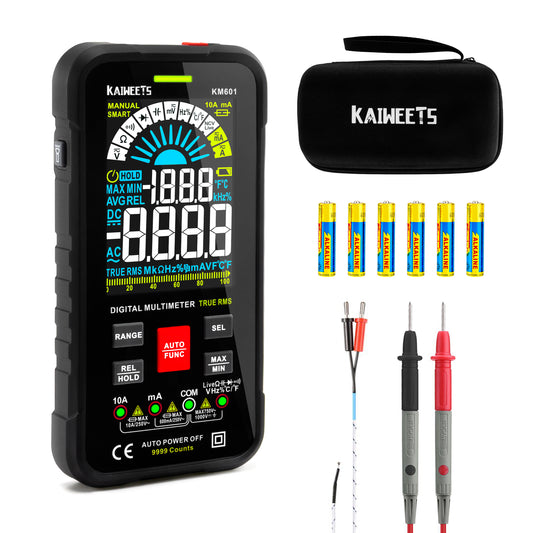 KAIWEETS Digital Multimeter Voltmeter Smart Electrical Tester Measures Voltage Current Resistance Continuity Duty-Cycle Capacitance Temperature Frequency Auto Ranging 10000 Counts TRMS