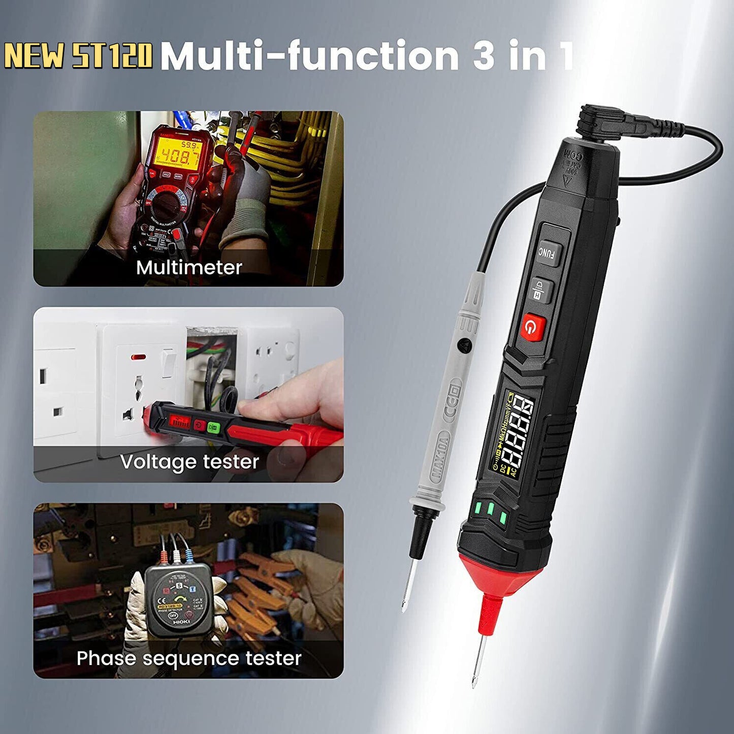 KAIWEETS ST120 Smart Pen Multimeter Digital DC AC Voltage Phase Sequence Tester