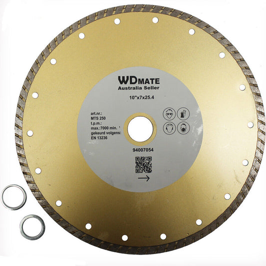 2x 254mm Diamond Cutting Turbo Wheel 10" Dry Wet Circular Saw Blade Disc 25.4mm