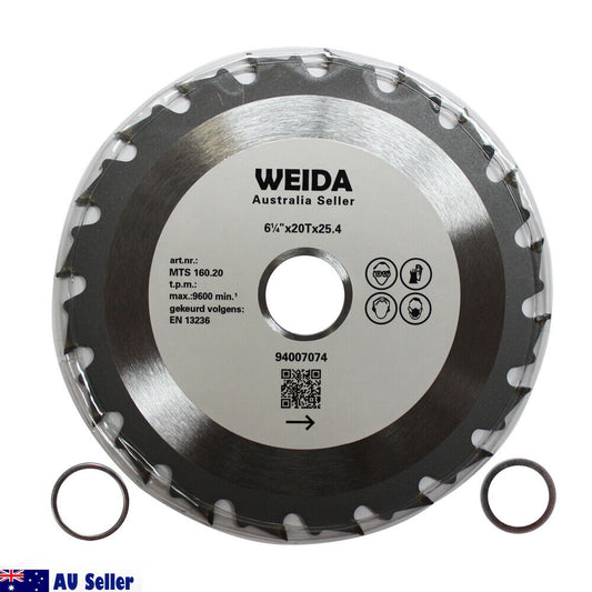 2x 160mm Wood Circular Saw Blade Cutting Disc 6-1/4" 20T Bore 25.4mm Kerf 2.5mm