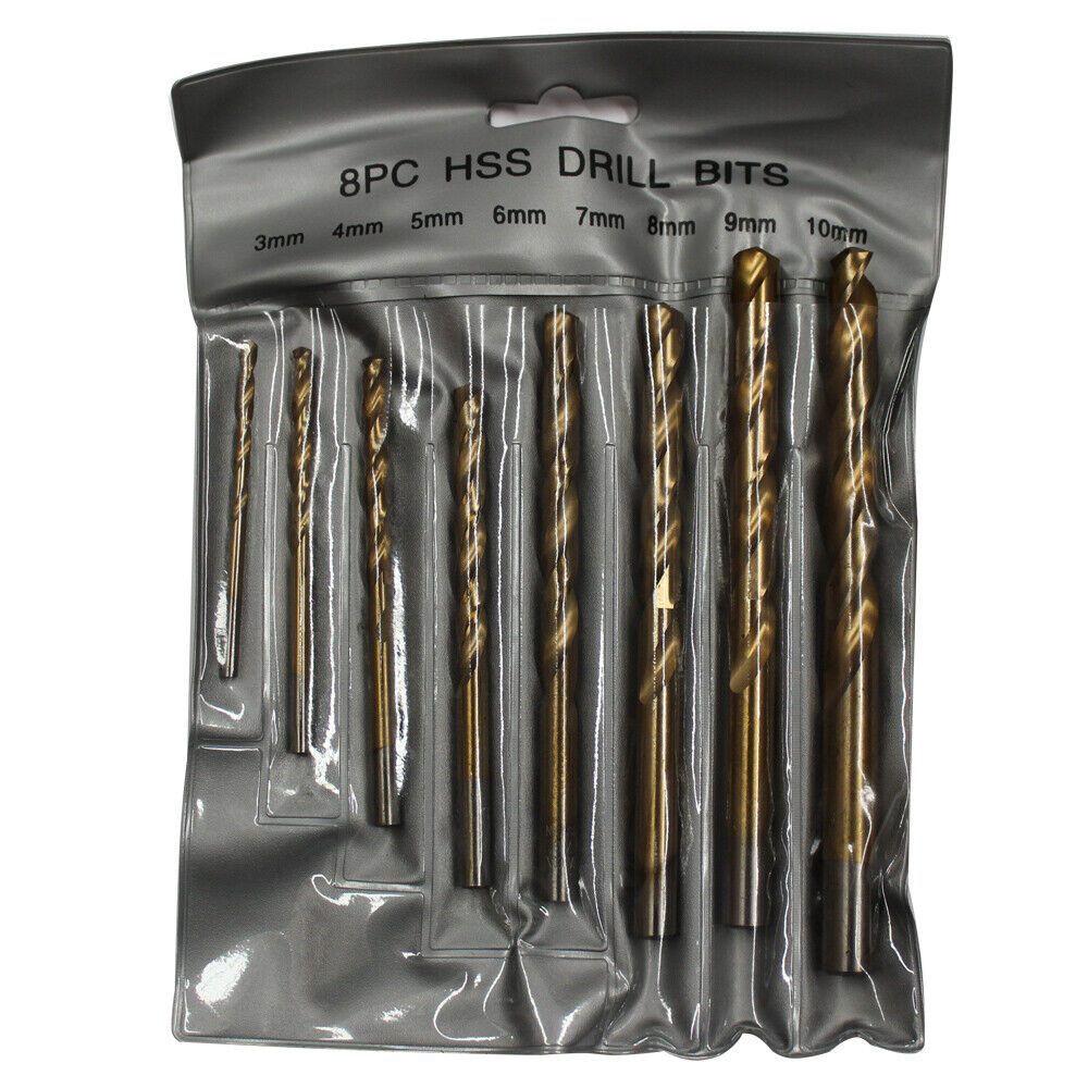 8PCS High Speed Steel Twist Drill Set 3-10mm Titanium Coated HSS Metric Quality