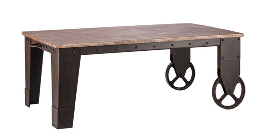 Industrial Style Wood Coffee Table on Wheels