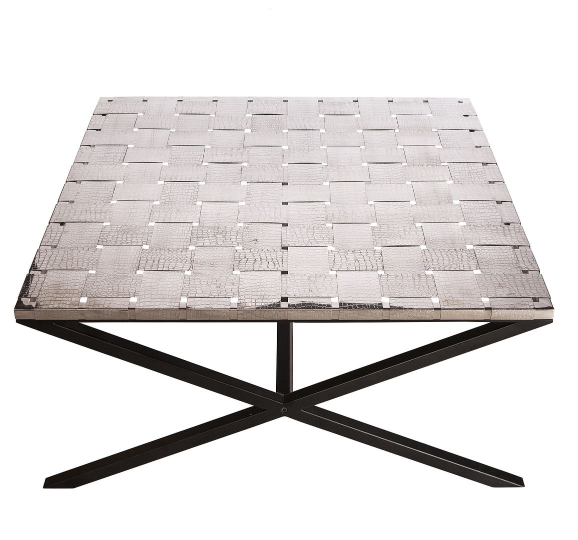 Large Square Black Coffee Table with Stainless Steel Woven Top